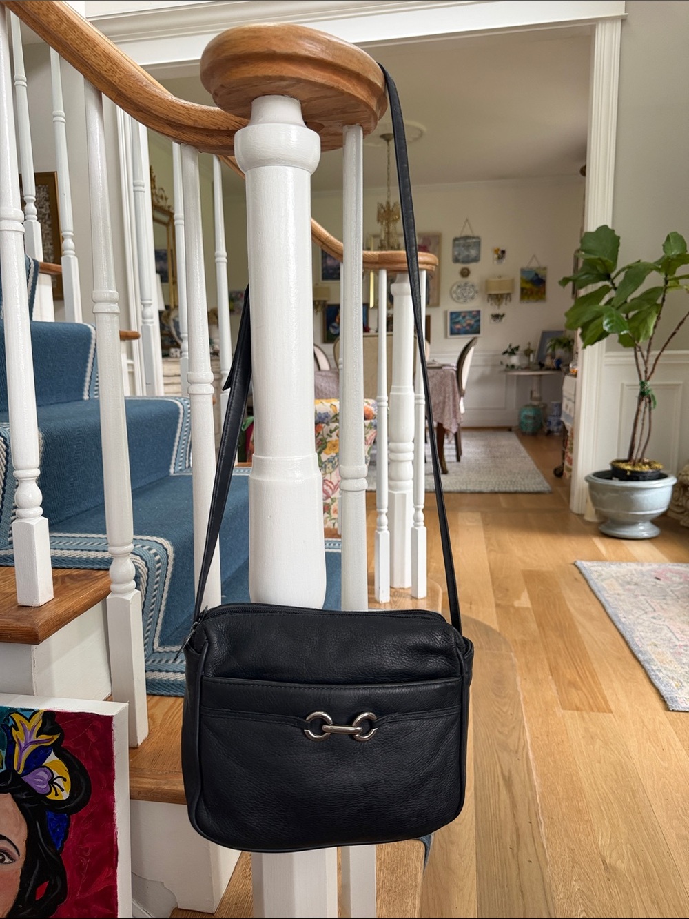 Vintage Sereta Navy Leather Crossbody Bag with Silver Hardware